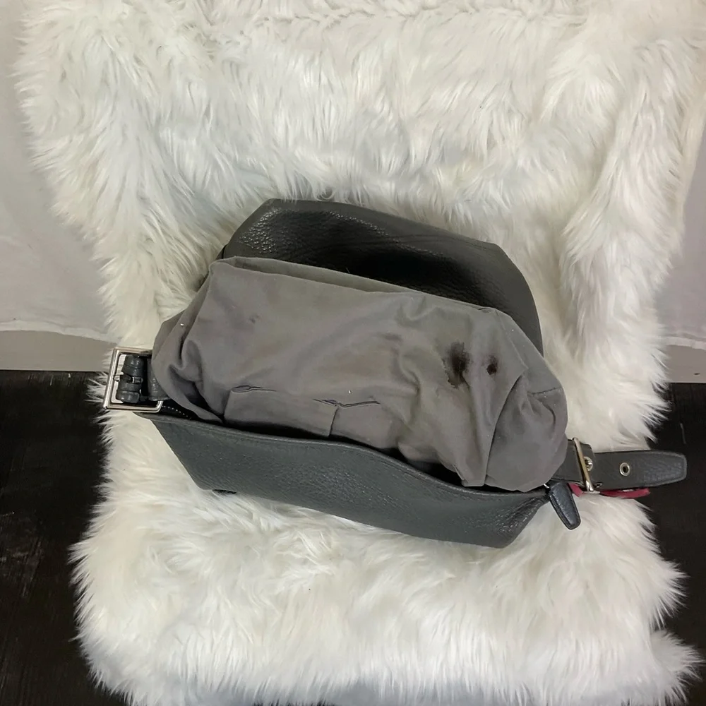 Coach Women's Gray Pebbled Leather Zip Top Shoulder Hobo Bag